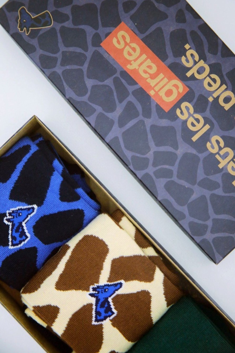 Vetements Girafon Bleu Chaussettes | Coffret 3 Paires De Chaussettes Savane