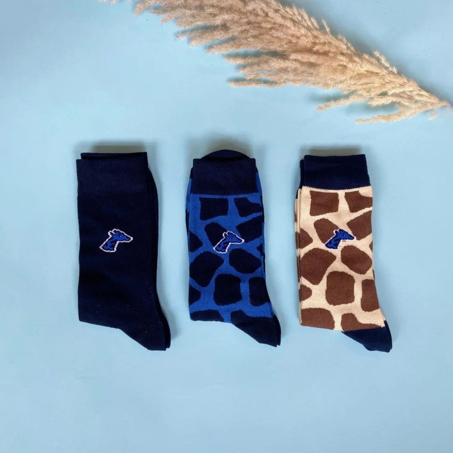 Vetements Girafon Bleu Chaussettes | Coffret 3 Paires De Chaussettes Savanight