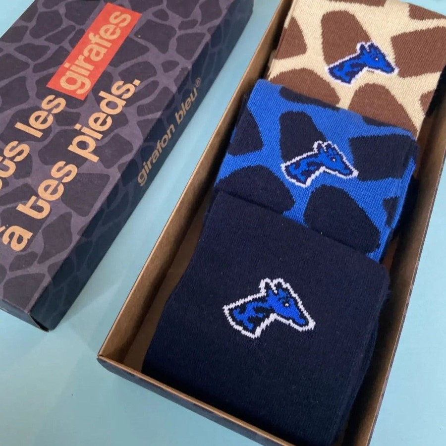 Vetements Girafon Bleu Chaussettes | Coffret 3 Paires De Chaussettes Savanight