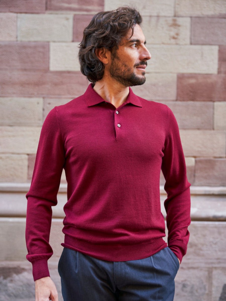 Vetements Monsieur Mimosa Pulls & Sweats | Pull En Laine Col Polo Jonas Bordeaux