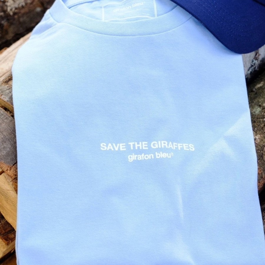 Vetements Girafon Bleu Tee-Shirts | Tee-Shirt Bleu Ciel Save The Giraffes