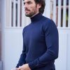 Vetements Monsieur Mimosa Pulls & Sweats | Pull Col Roule En Laine Henry Bleu Marine