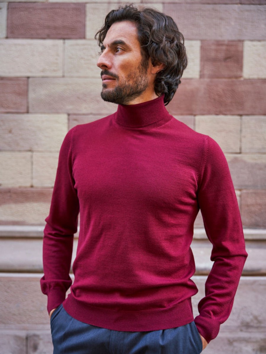 Vetements Monsieur Mimosa Pulls & Sweats | Pull Col Roule En Laine Henry Bordeaux