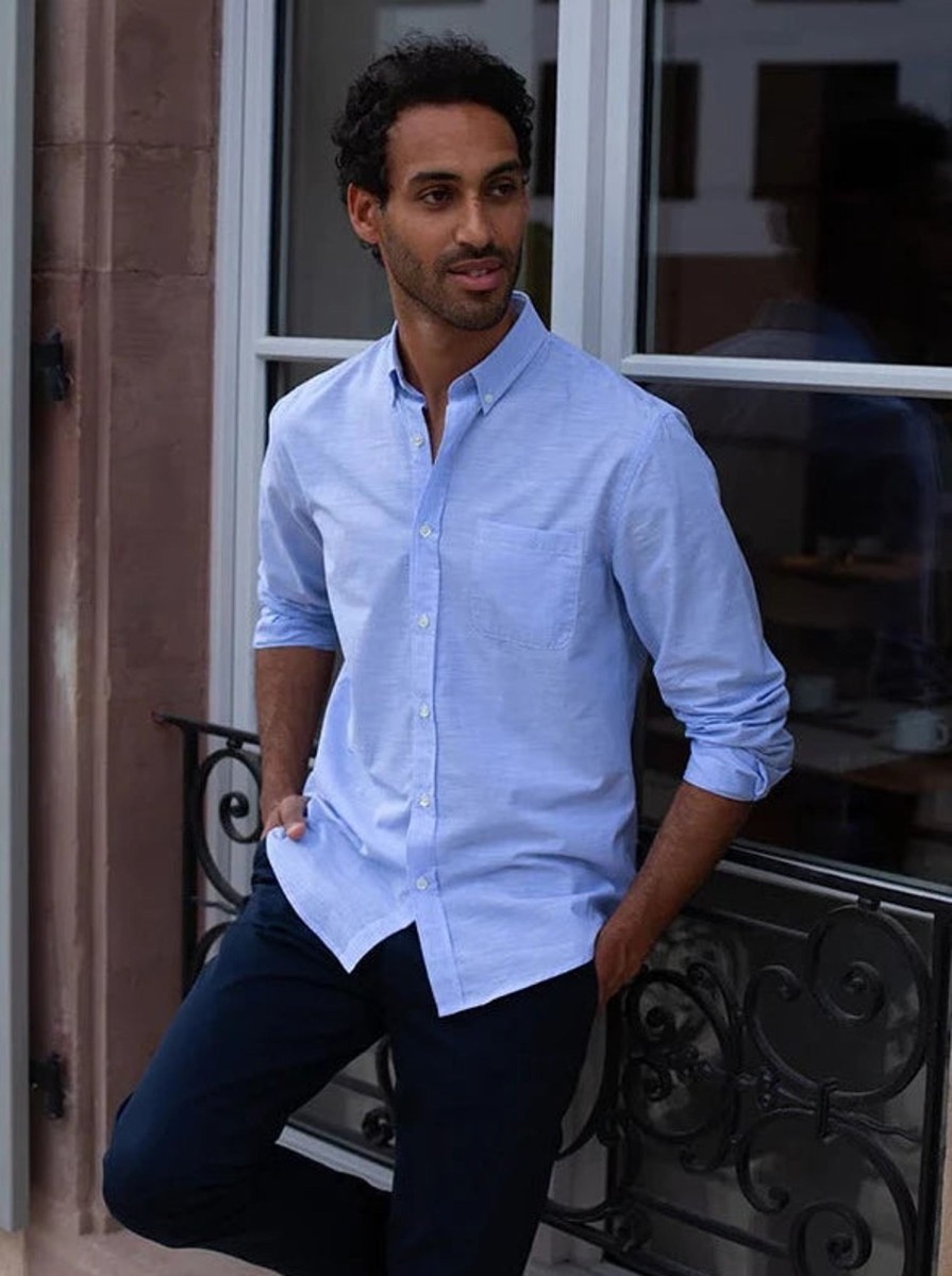 Vetements Monsieur Mimosa Chemises | Chemise Chambray Emile Bleu Ciel