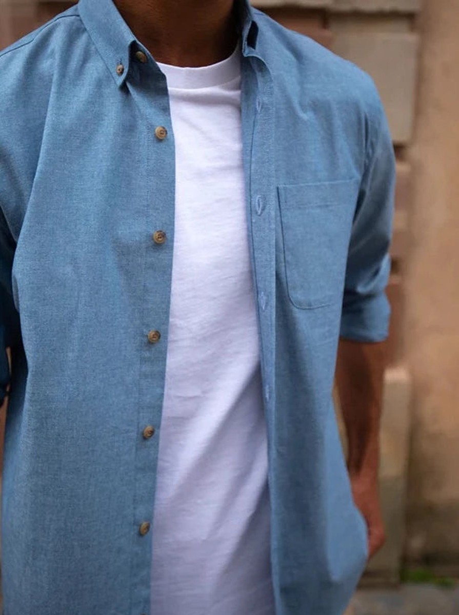 Vetements Monsieur Mimosa Chemises | Chemise Chambray Emile Bleu Clair