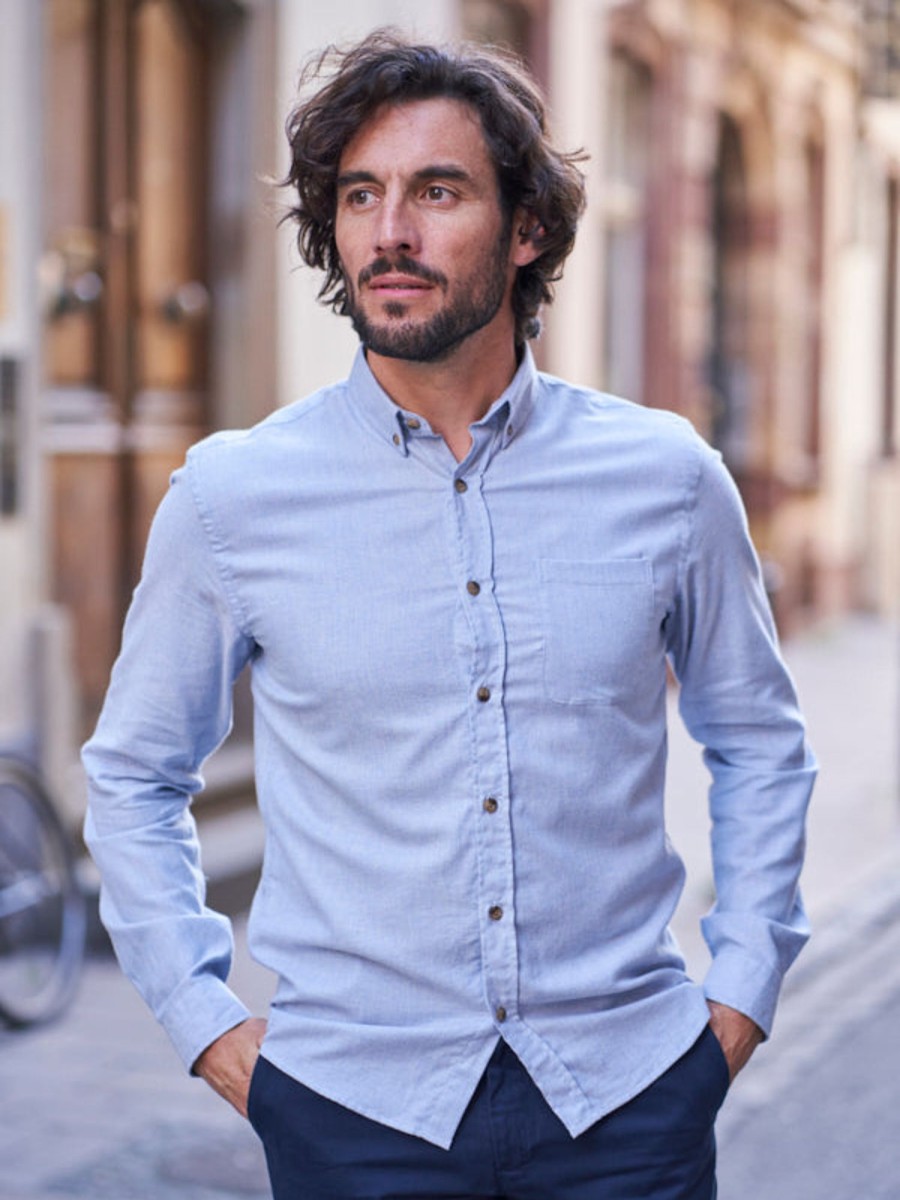 Vetements Monsieur Mimosa Chemises | Chemise En Flanelle Emile Bleu Ciel