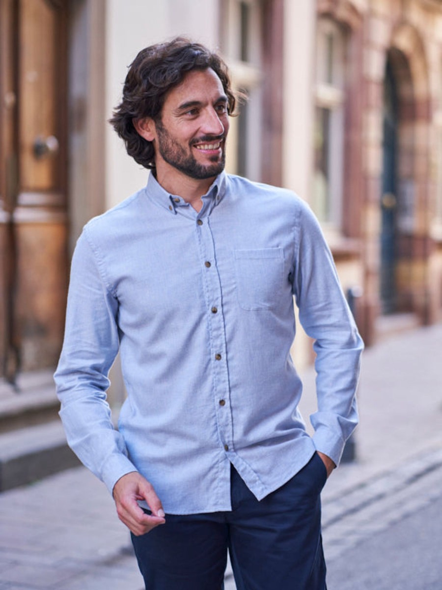 Vetements Monsieur Mimosa Chemises | Chemise En Flanelle Emile Bleu Ciel