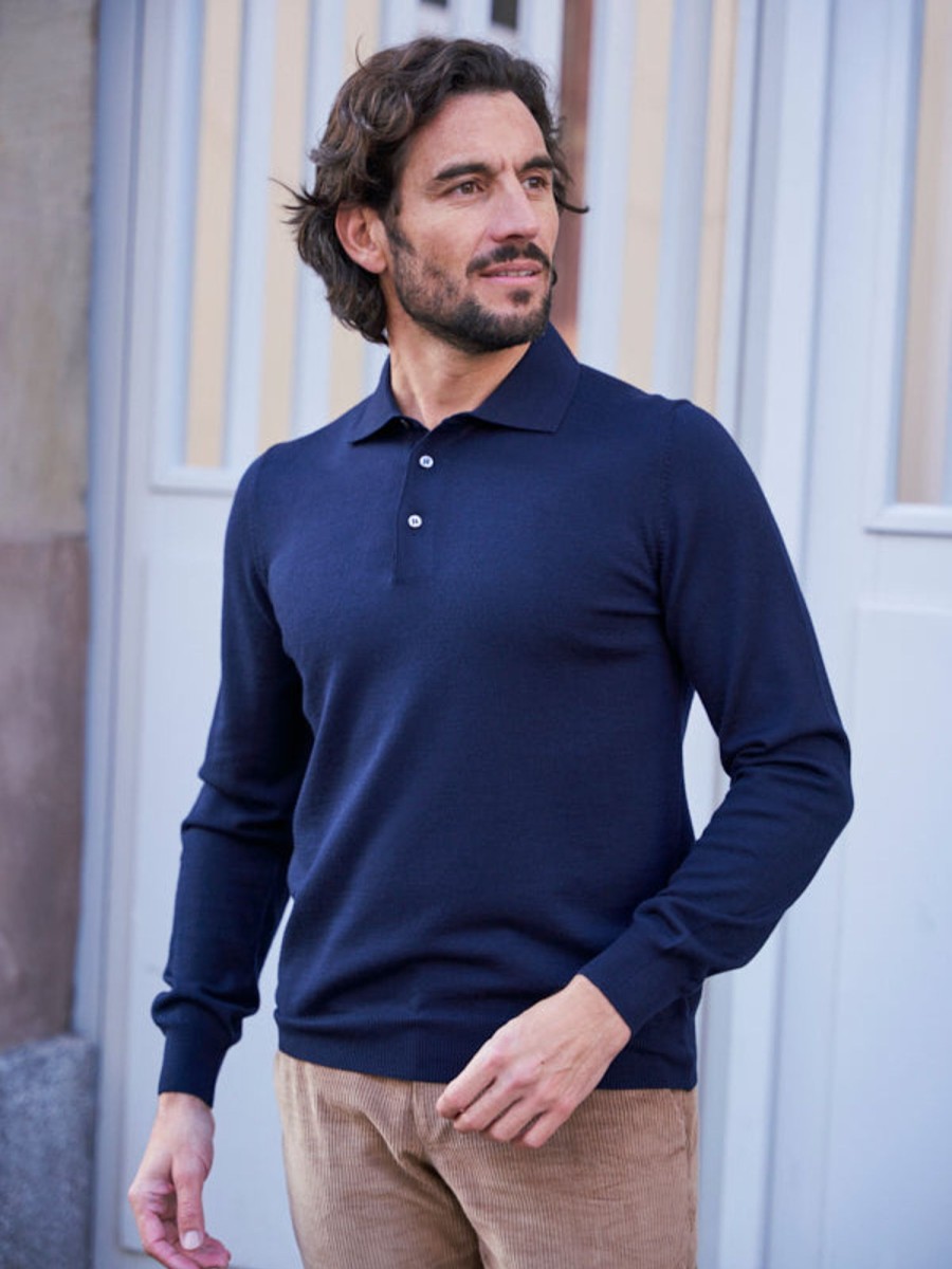 Vetements Monsieur Mimosa Pulls & Sweats | Pull En Laine Col Polo Jonas Bleu Marine