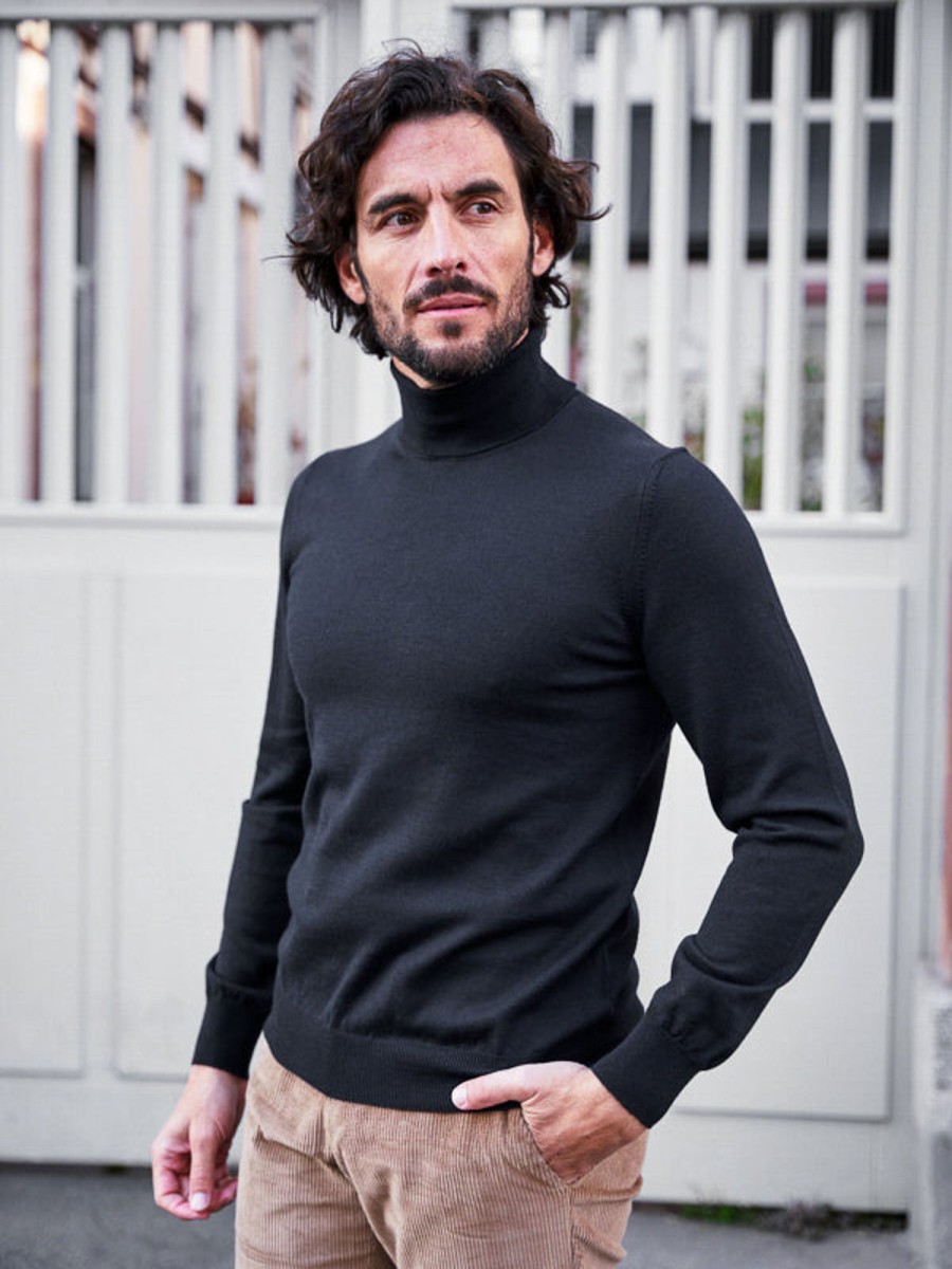 Vetements Monsieur Mimosa Pulls & Sweats | Pull Col Roule En Laine Henry Noir