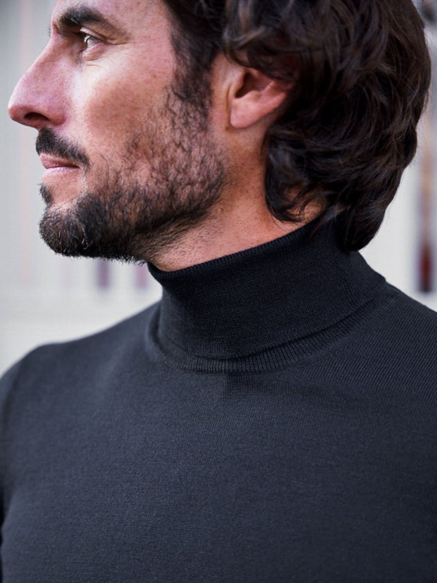 Vetements Monsieur Mimosa Pulls & Sweats | Pull Col Roule En Laine Henry Noir