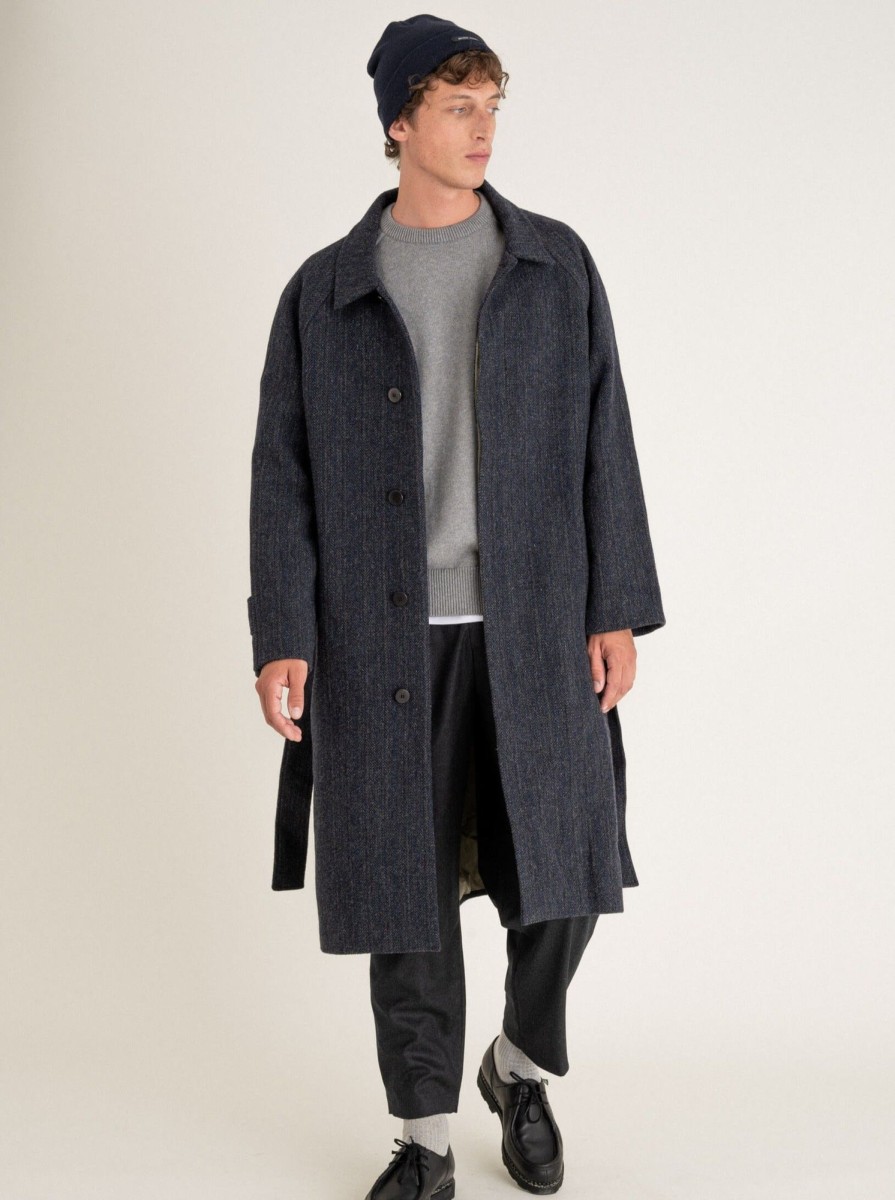 Vetements Noyoco Manteaux & Blousons | Manteau Verlaine Navy Herringbone